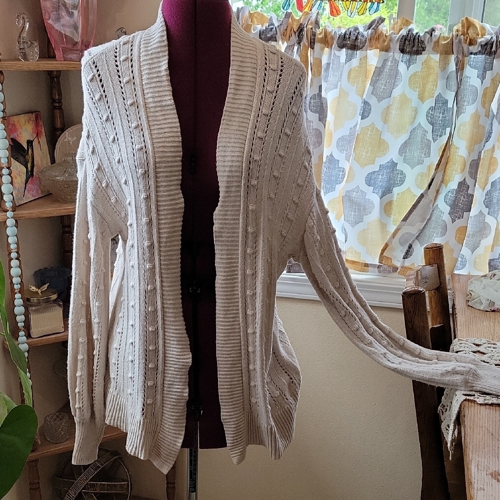 Cream Cable Knit Cardigan Sweater. A - Picture 1 of 7